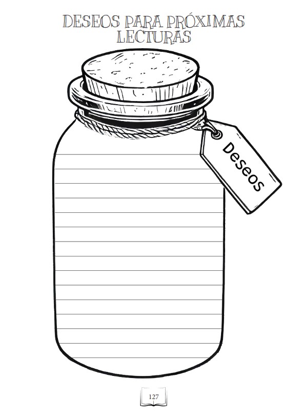 Página de Mi primer diario de lecturas donde se incluye un tarro para rellenar con libros deseados.