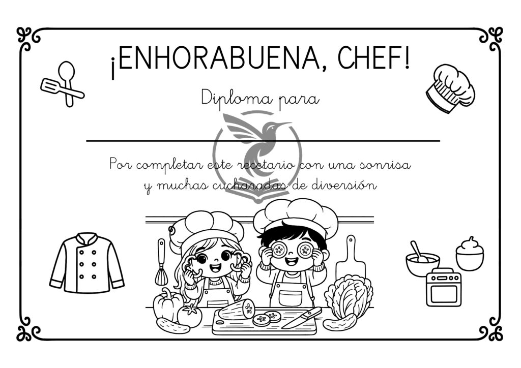 Diploma de Minichef para colorear