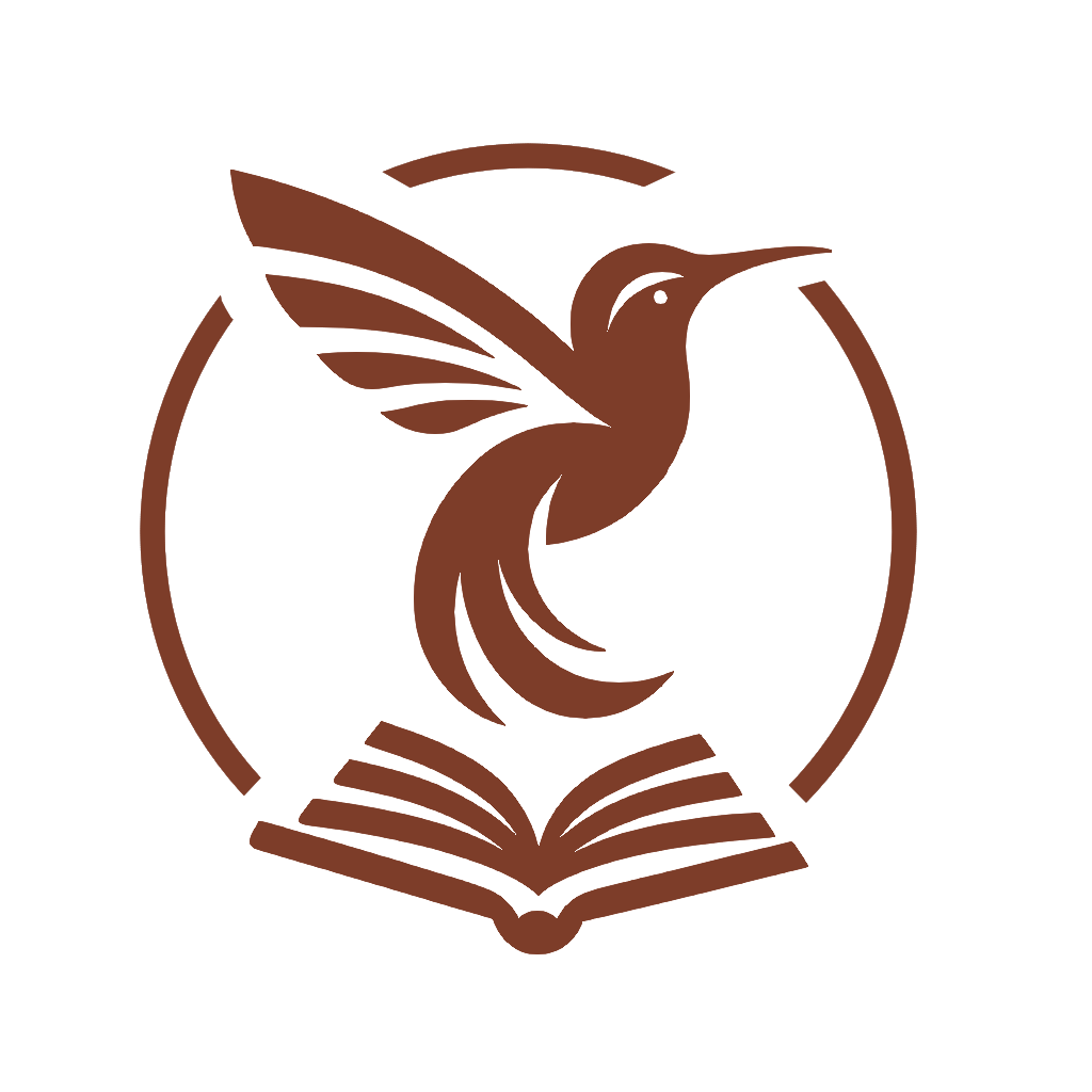Logo Libros colibrí, con un colibrí volando sobre un libro abierto en el interior de un círculo.